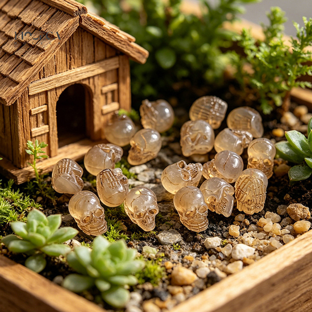 Three Wise Skeletons Figurines 20pcs Mini Skull Resin Crafts Small Statues for Garden Bonsai Micro Landscape Decoration