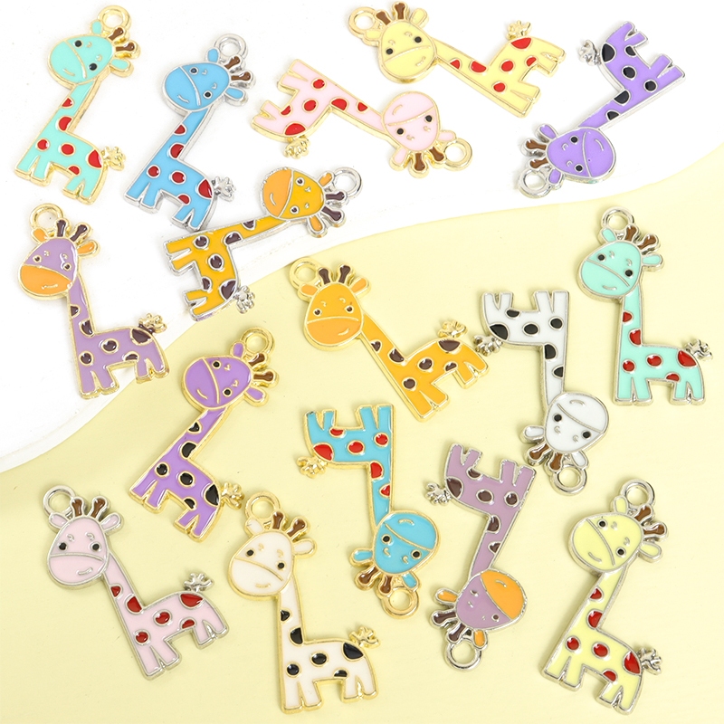 10pcs Cute Vibrant Multicolor Giraffe Enamel Charmes Para Colar De Bricolage , Pulseira , Brincos E Porta-Chaves