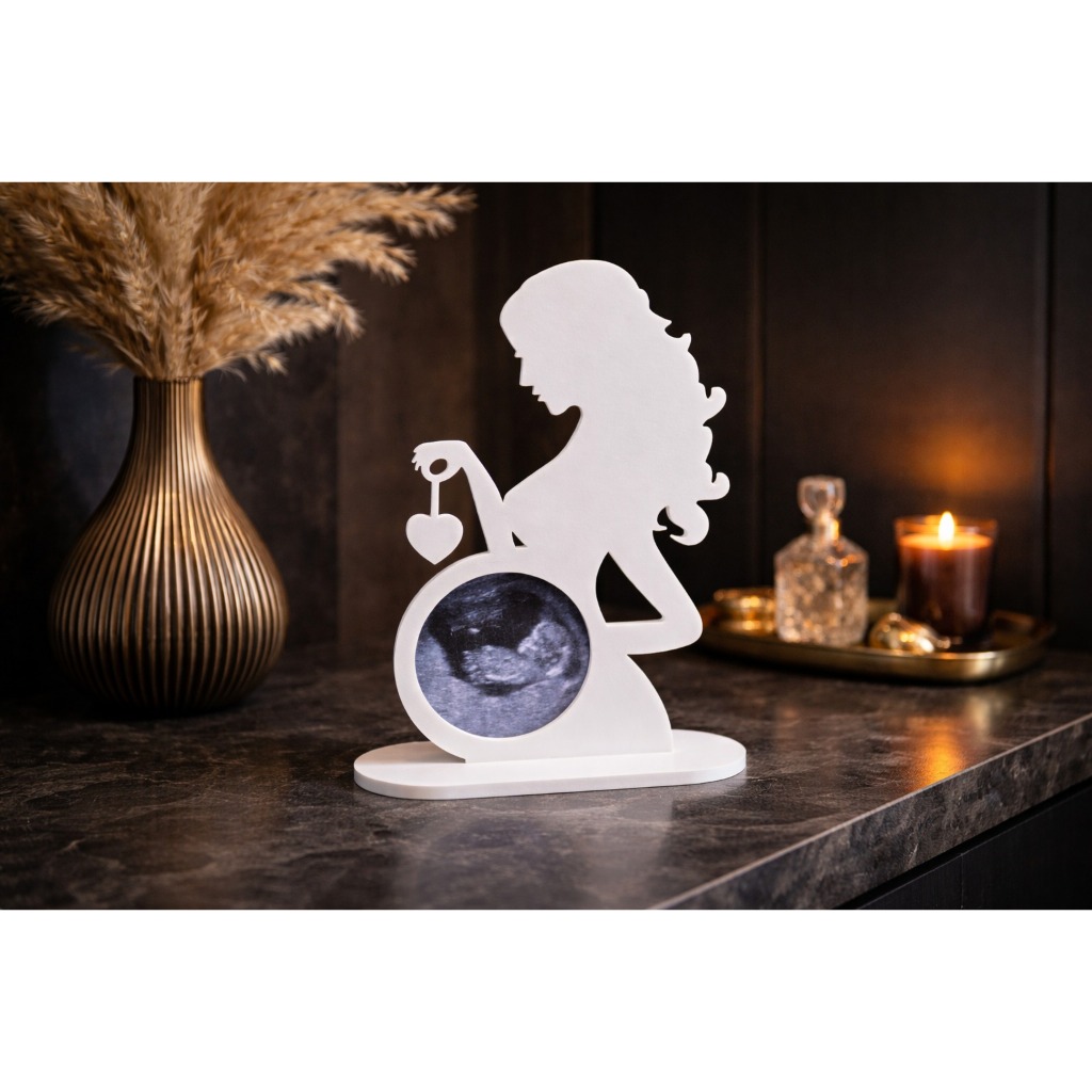 Porta Foto Ultrassom Gravidez Decorativo – Lembrança Especial Mamãe com Pingente de Coração