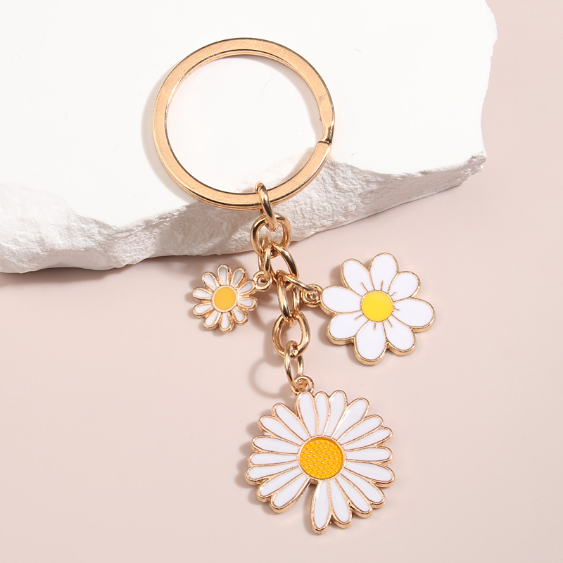 Novo Porta-Chaves de Flores de Primavera em Esmalte, Chaveiro de Margarita, Estilo Doce e Romântico, Pingente para Carro