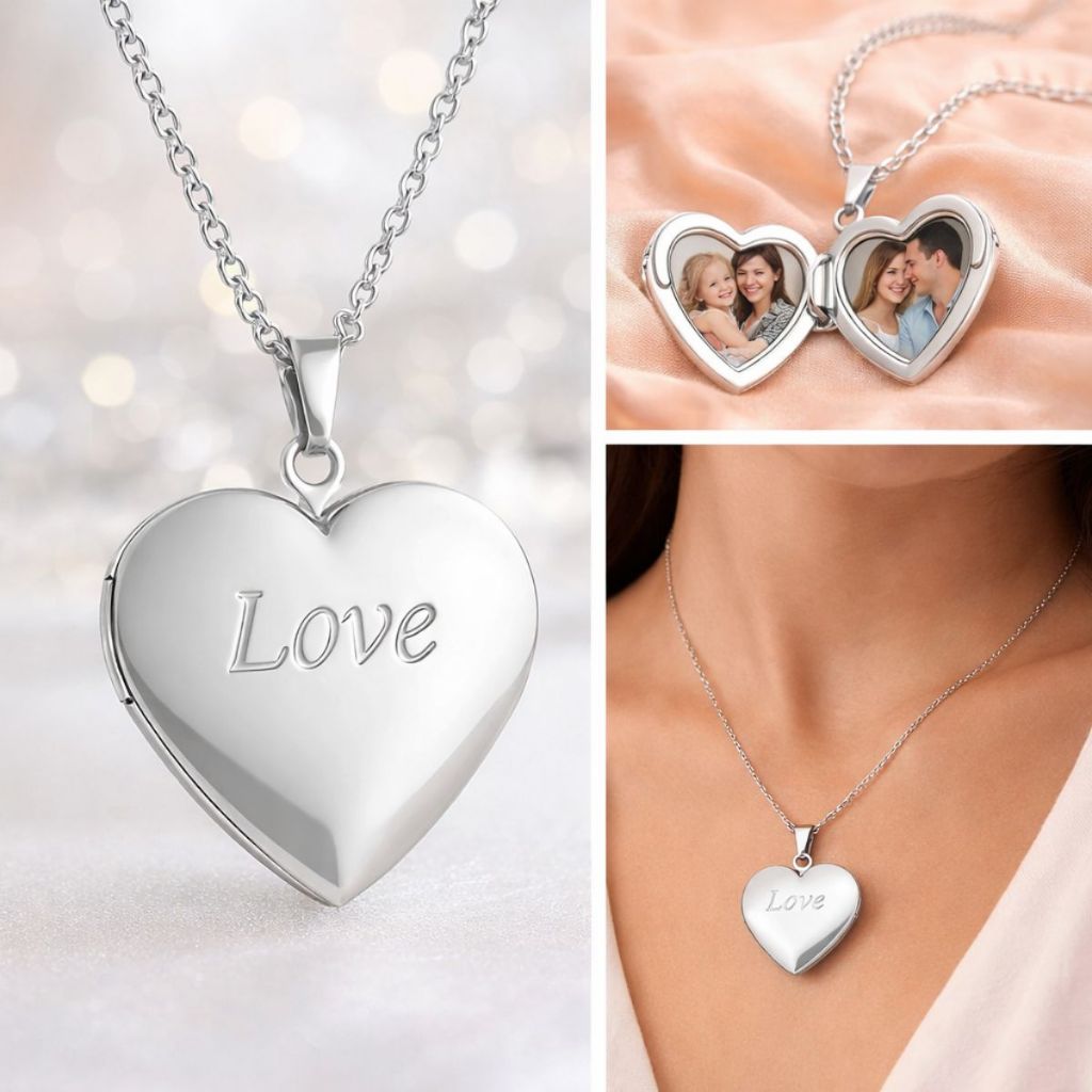 Relicário Coração Aço Inoxidável Porta Foto Duplo Colar Pingente Love Presente Romântico