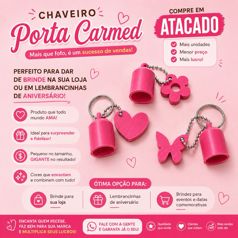 Chaveiro Porta Hidratante Labial csrmed com Pingente | Suporte para Lip Balm | Lembrancinha