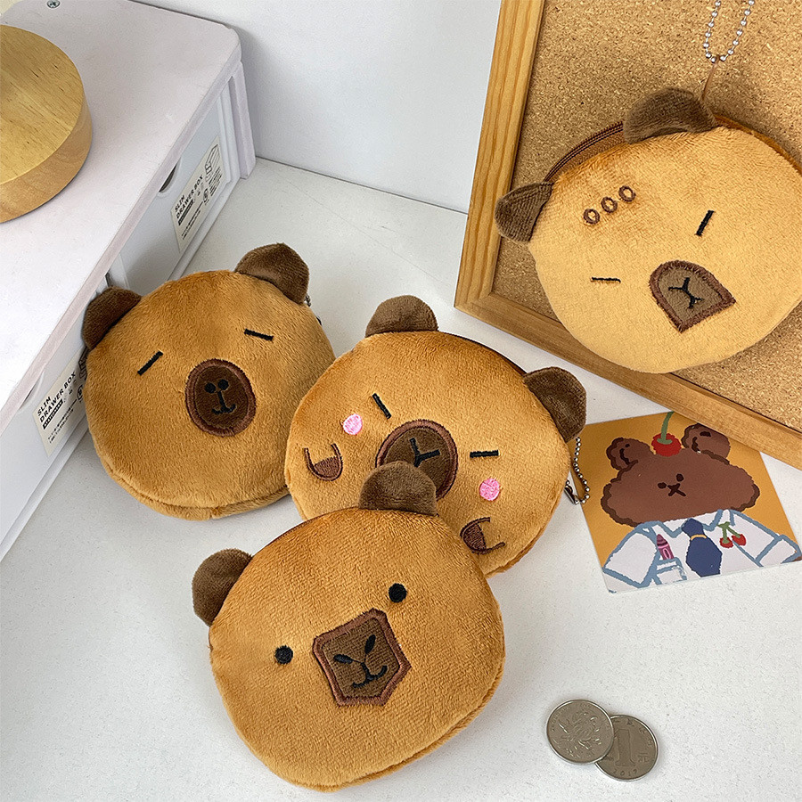 Bolsa de Moedas de Pelúcia de Capivara Fofa, Bolsa de Maquiagem Portátil, Pequena Bolsa de Armazenamento, Pingente de Ca