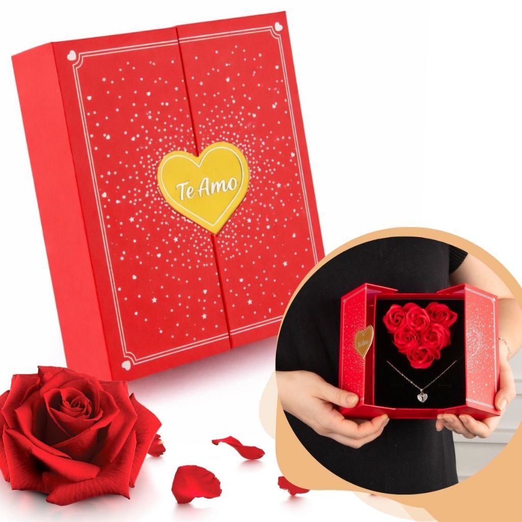 Porta Jóias Colar e Pingente Com Rosas Eternas Perfumadas Presente Mãe Noiva Esposa Mulher Te Amo