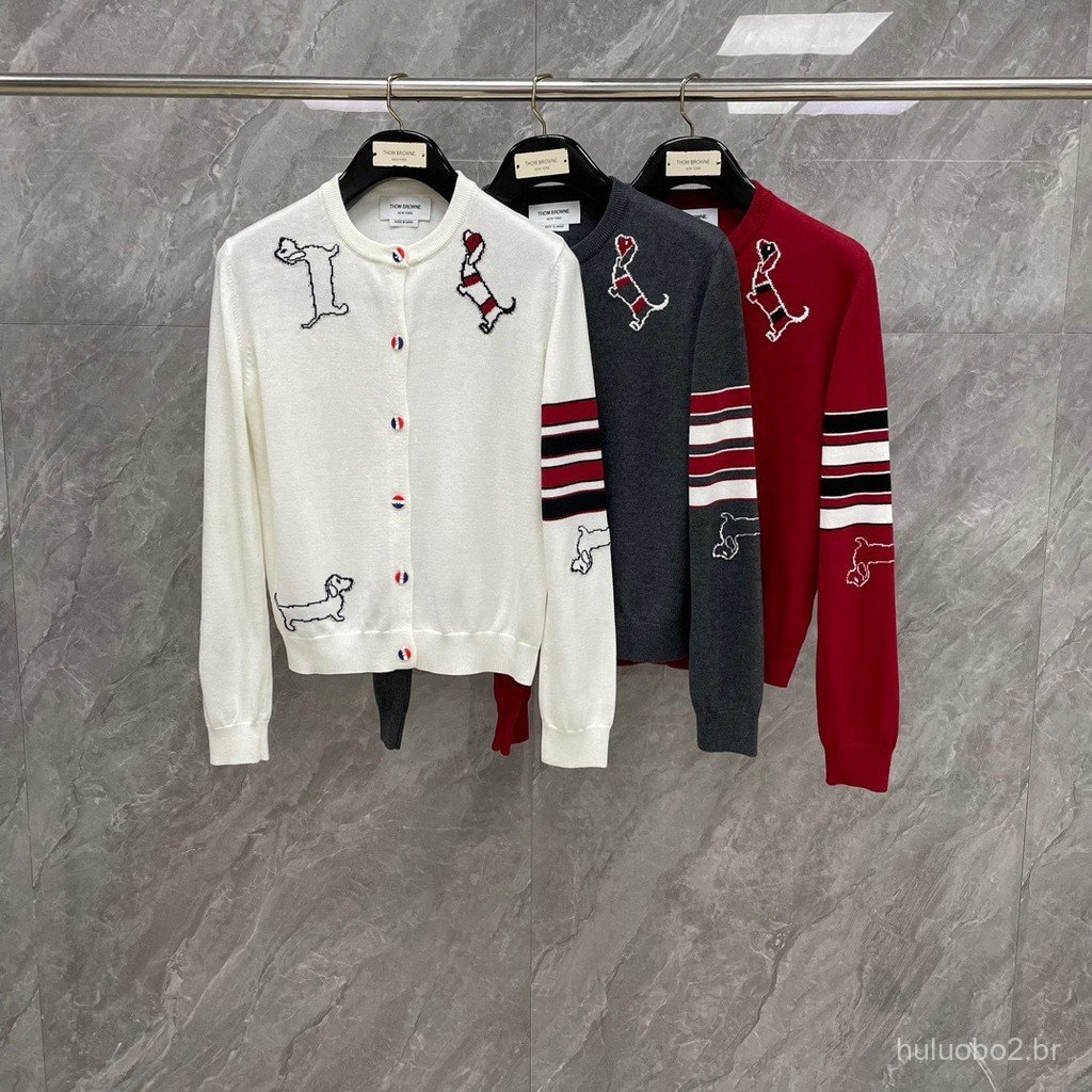 9QCG New spring and autumn wool cardigan with puppy embroidery, round neck, college style, youthful and trendy