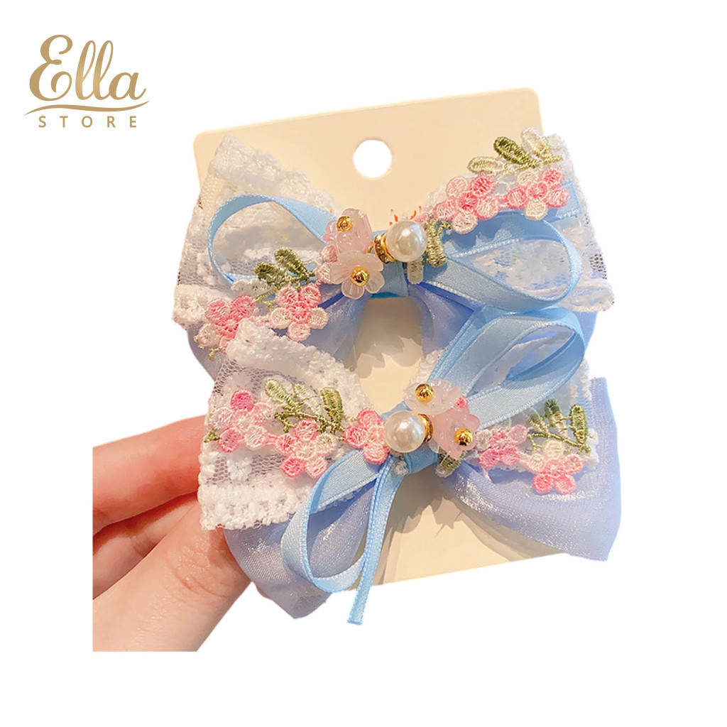 Baby Hair Clip Organza Hairpin Spring Forest Style Girl Pin Thin Lace Embroidery Flower with Imitation Pearls Elegant fo