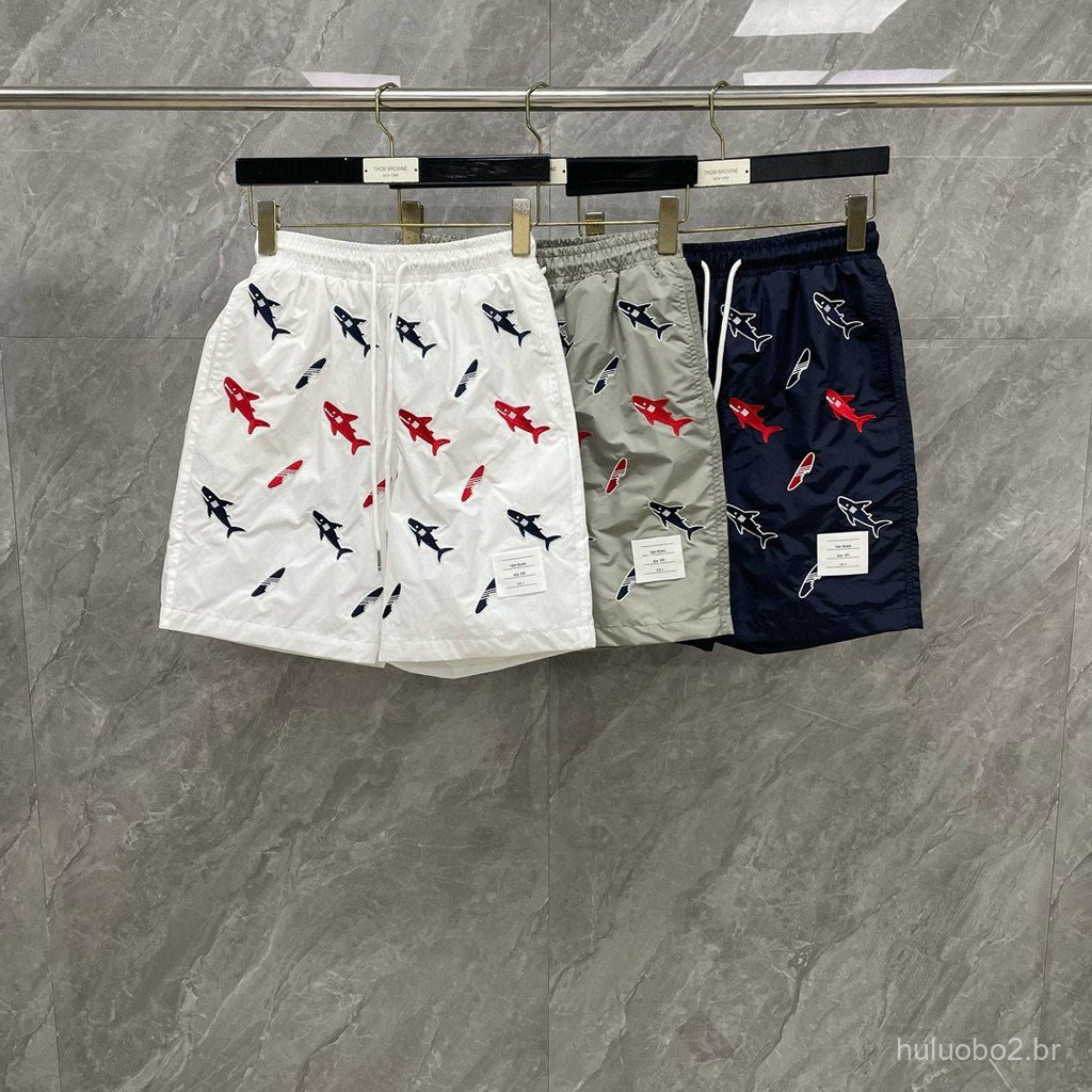 QJMI New Spring/Summer Shark Embroidery Beach Shorts, Quick-Dry and Cool5Fashionable, casual, and versatile pants