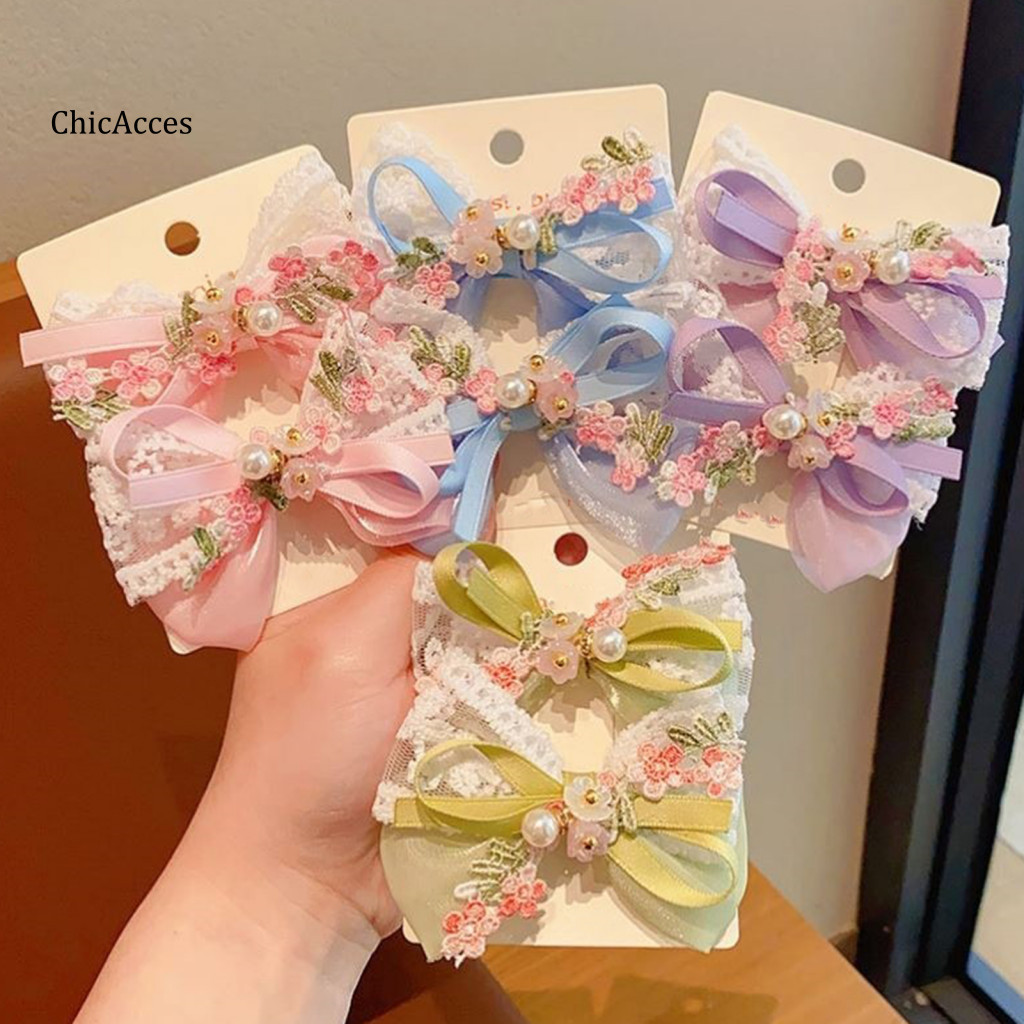 Lace Hair Clip Bow Spring Forest Style Girl Pin Thin Organza Embroidery Flower with Imitation Pearls Elegant for Women f