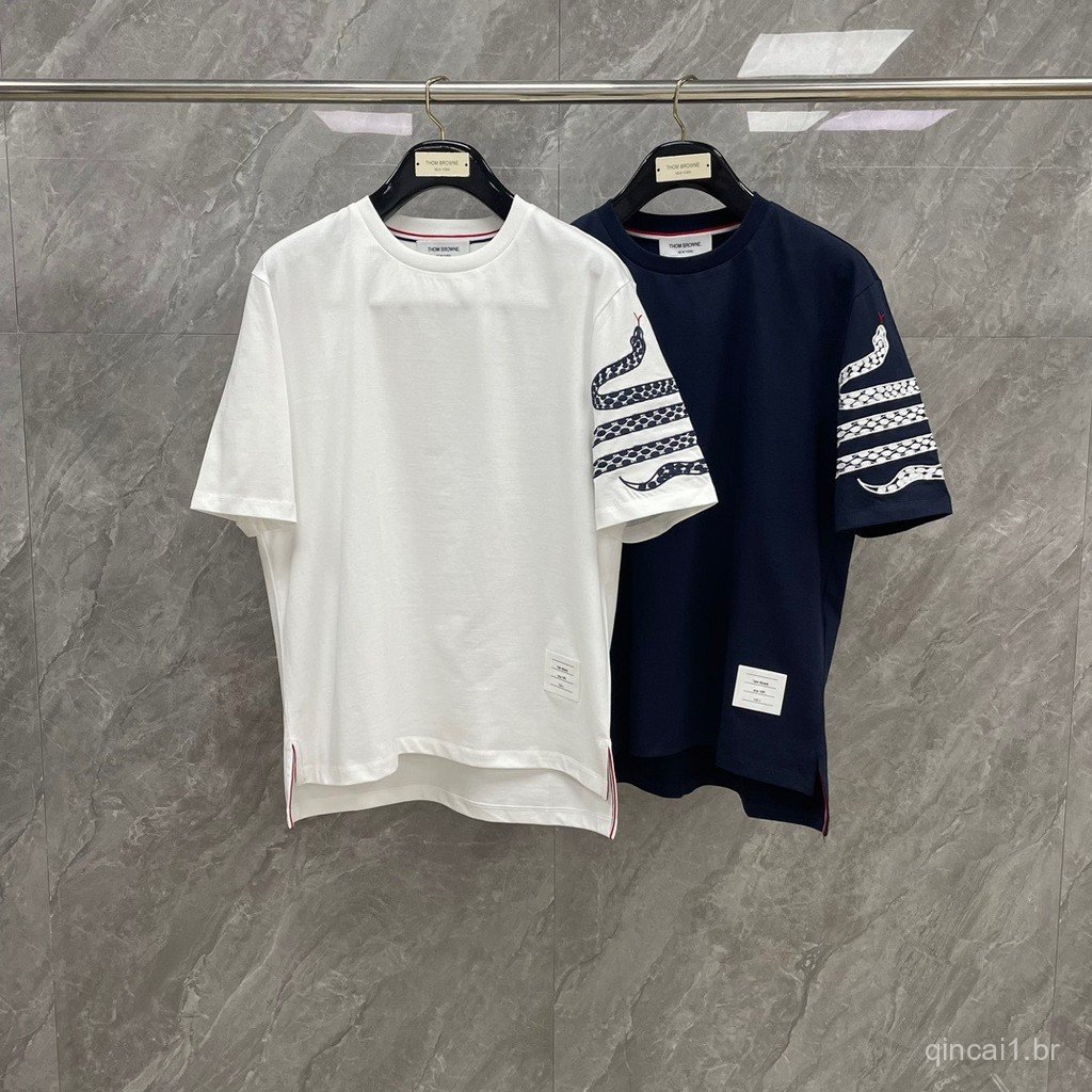 XHW8 New Spring/Summer Short Sleeve with Snake-Shaped Four-Bar Stripe Embroidery on the Cuffs T Matching shirts for men