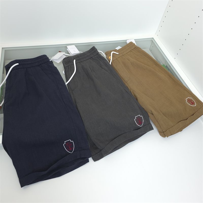 HP5R Spring and summer new men's fashion versatile old money style embroidery logo Drawstring linen casual shorts