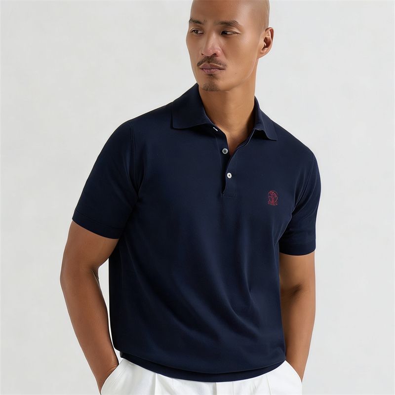 4Q13 Spring and summer new men's fashion old money style lapel button embroidery logo Casual Short Sleeve POLO Shirt