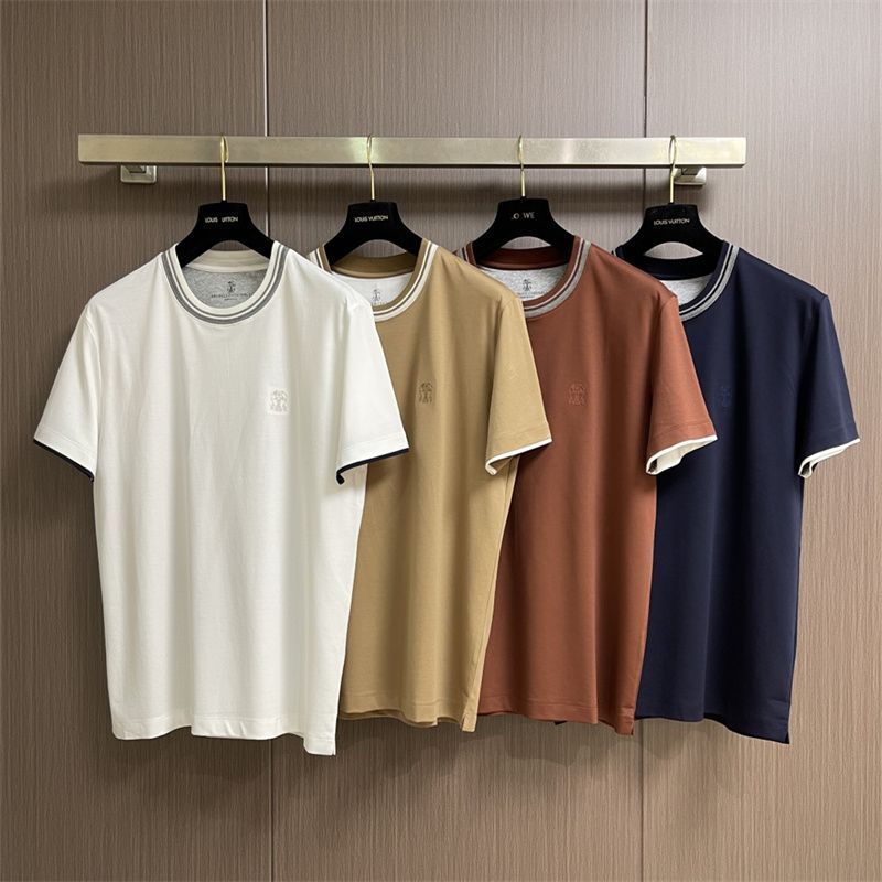 7EEV Spring and summer new men's old money style versatile fashion embroidery logo Round-neck casual short-sleeve shirt
