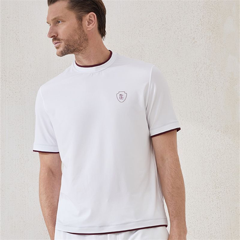 70VT Spring and summer new men's old money style fashion embroidery logo Round-neck business casual short-sleeve shirt T