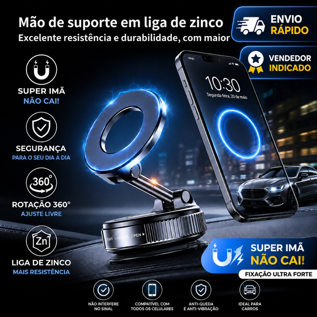 Suporte Veicular Magnético Forte Para Telefone Carro Dobrável 360 ° A Vácuo Ajustável Universal