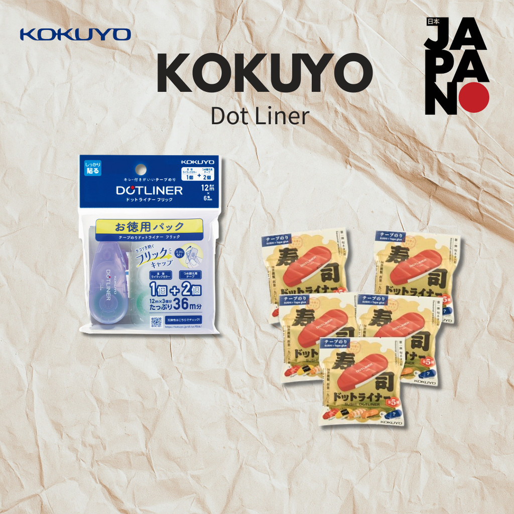 KOKUYO Fita Cola Dot Liner Conjunto Completo 5 Padrões 1 Cada + Flick Value Pack 1 Corpo + 2 Recargas