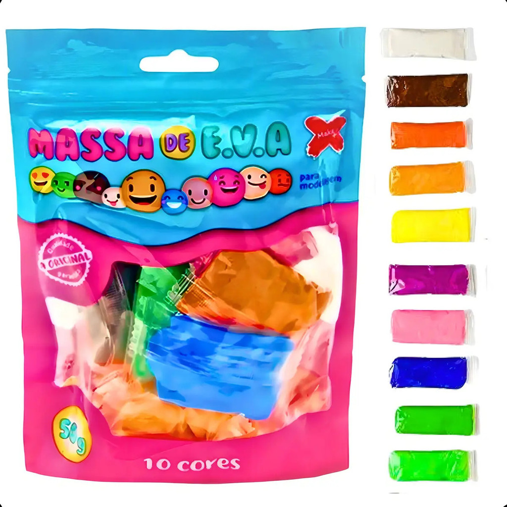 Massinha De Modelar Eva Atóxica 10 Cores Vibrantes Pack Criativas 10 Cores Coloridas