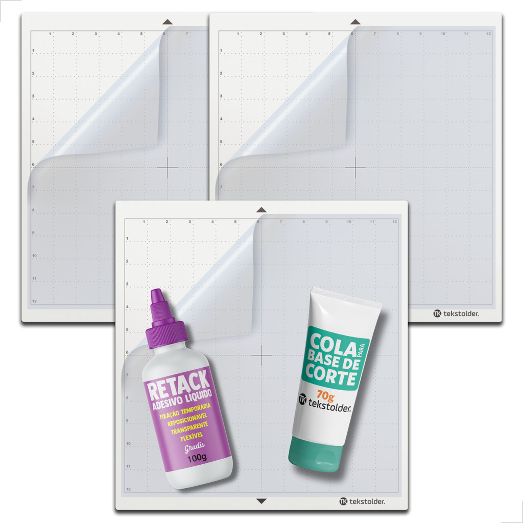 Pack Bases Tekstolder 30x30 Com Cola Para Silhouette 3 pcs + Refil 1 Suave e 1 Média