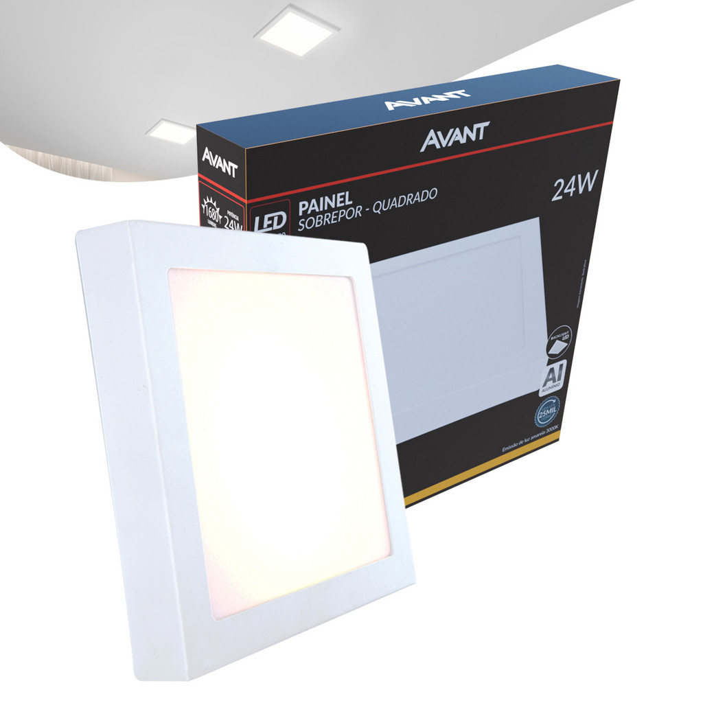 Painel Plafon Led Alu 24w 3000k Sob. Quadrado 110v/220v 30cm Avant