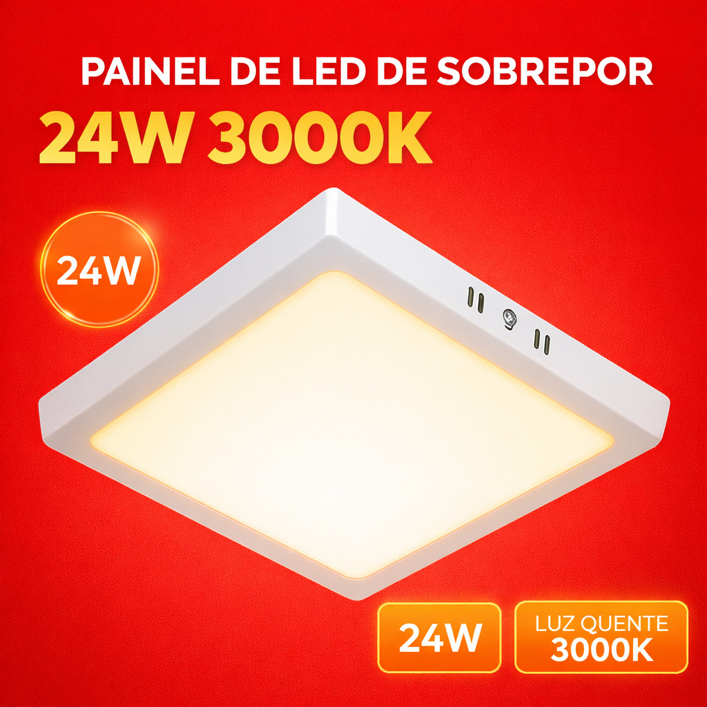 Painel Plafon Led Sobrepor 24w Quadrado 30cm Branco 3000K