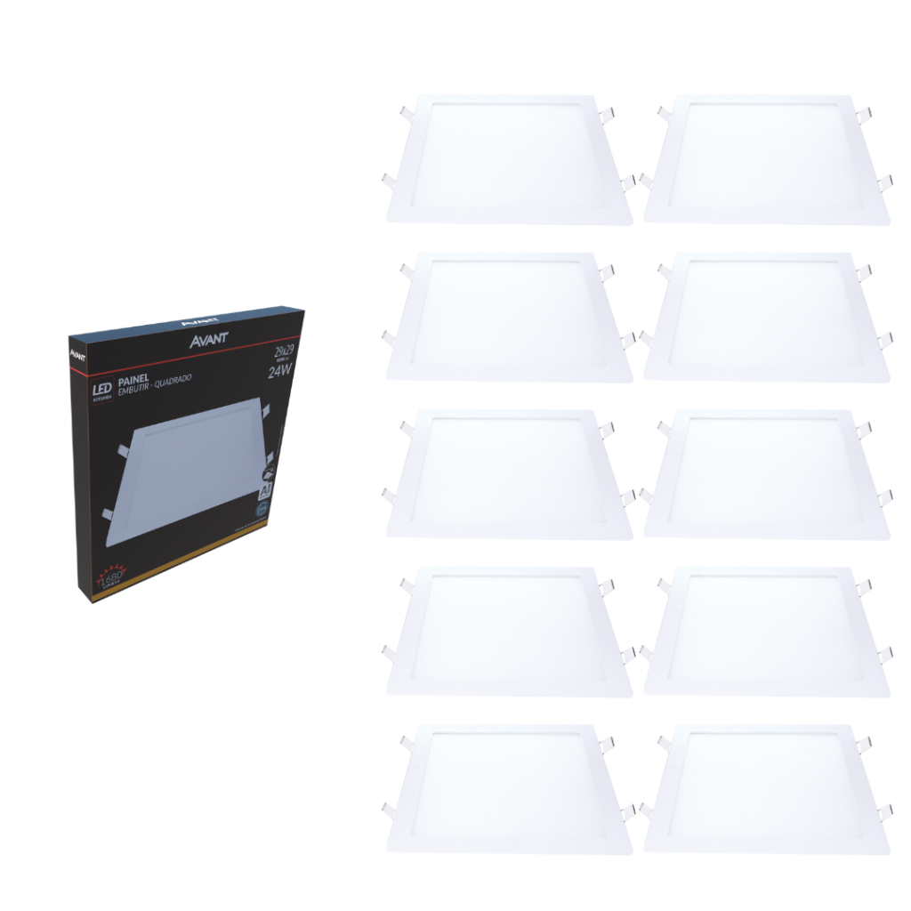 Kit Painel Led Embutir Quadrado Alumínio 30cm 24w Avant Branco Quente 3000K