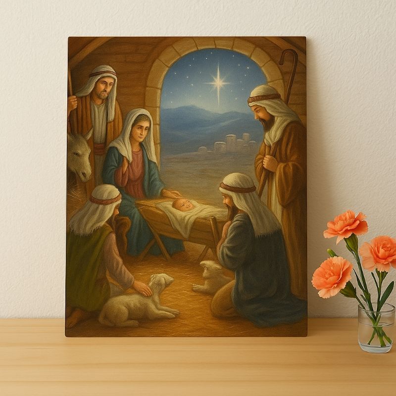 Quadro Decorativo Nascimento de Jesus na Mangedoura Natal 25 de Dezembro Placa Decorativo MDF Presente Altares decoração
