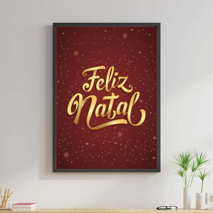 Quadro decorativo Placa MDF Feliz Natal vermelho e Dourado