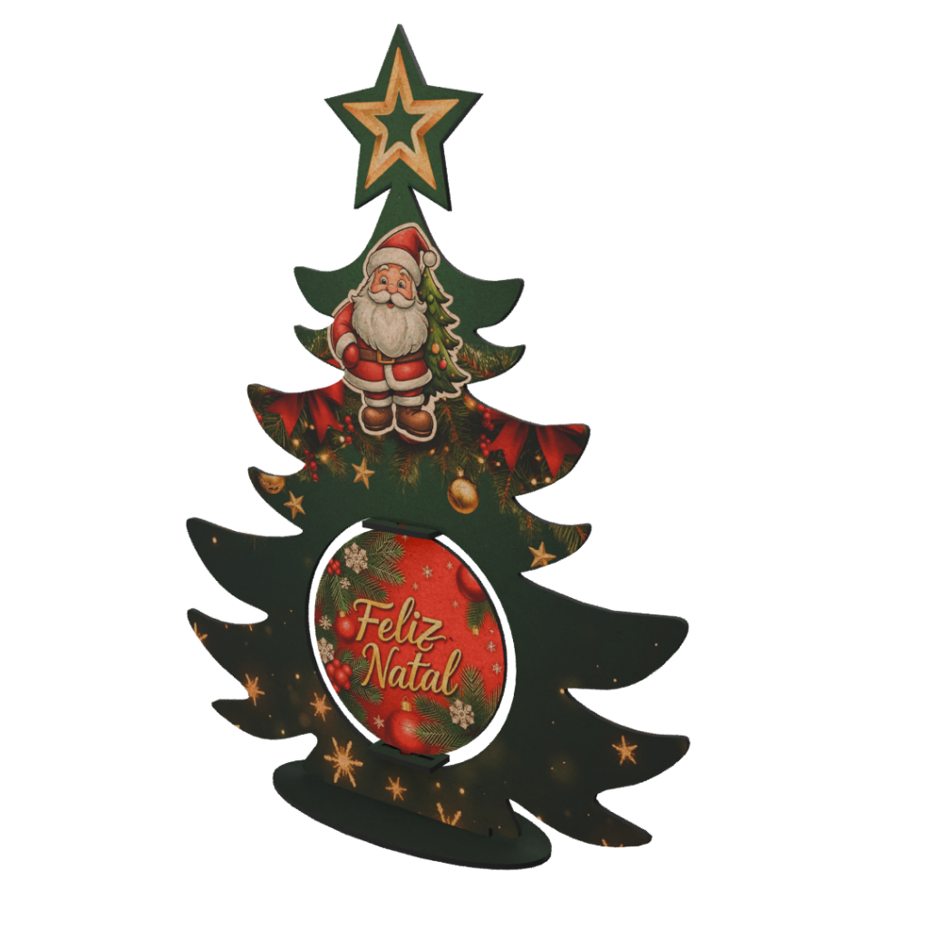 Arvore de Natal em MDF placa giratória Feliz Natal Tamanho 38x33cm