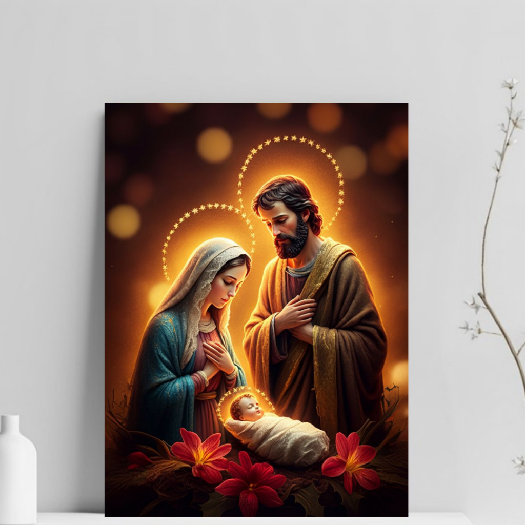 Quadro Decorativo de Natal Jesus Na Manjedoura Placa MDF 20x28cm