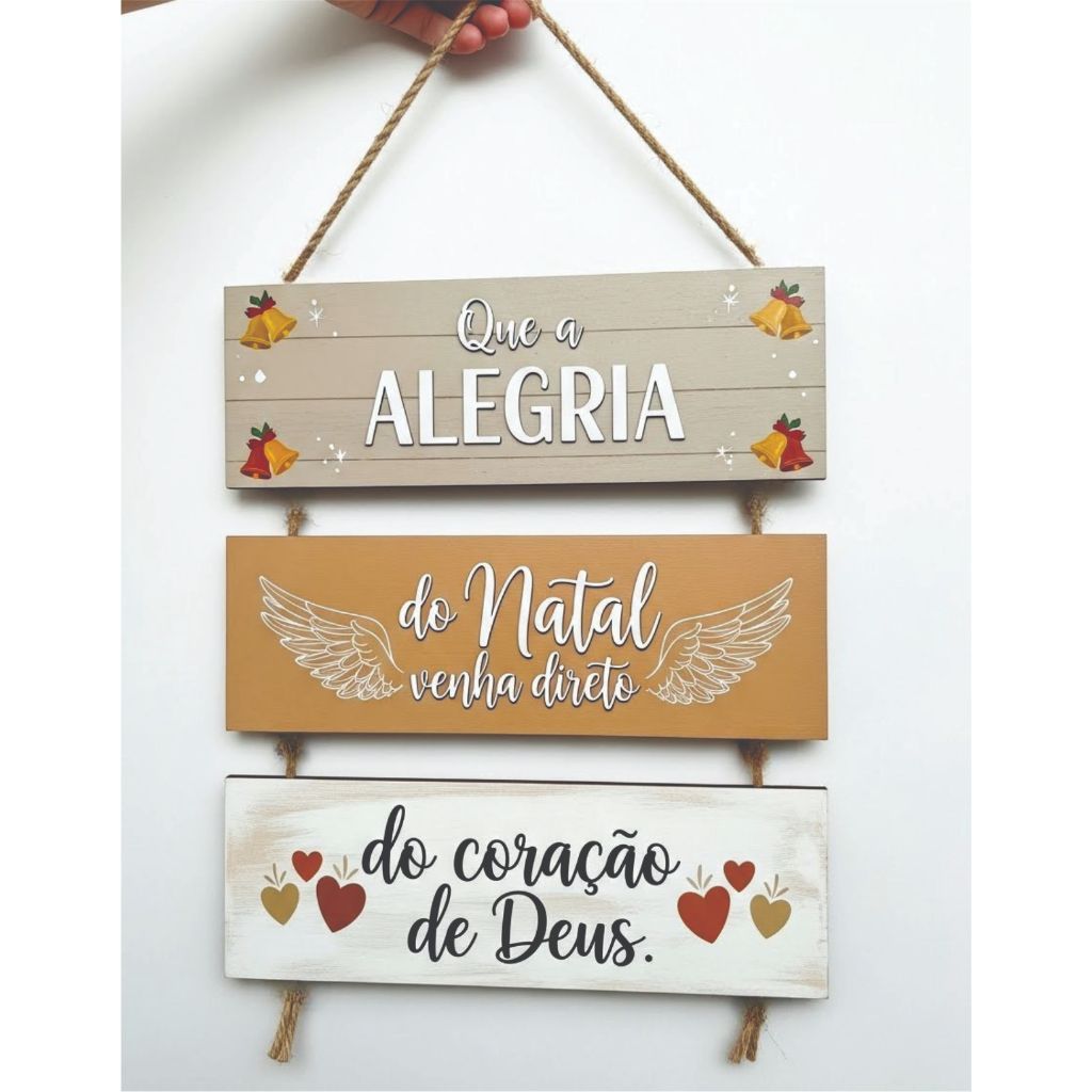Placa MDF Decoração de Natal Parede Porta Guirlanda Cordinha Frase Cristã Que a Alegria Do Natal DEcoração