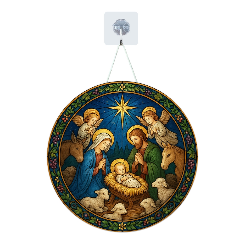 Placa Enfeite Porta Guirlanda Decorativa MDF Adesivado Natal Papai Noel Presépio 25cm