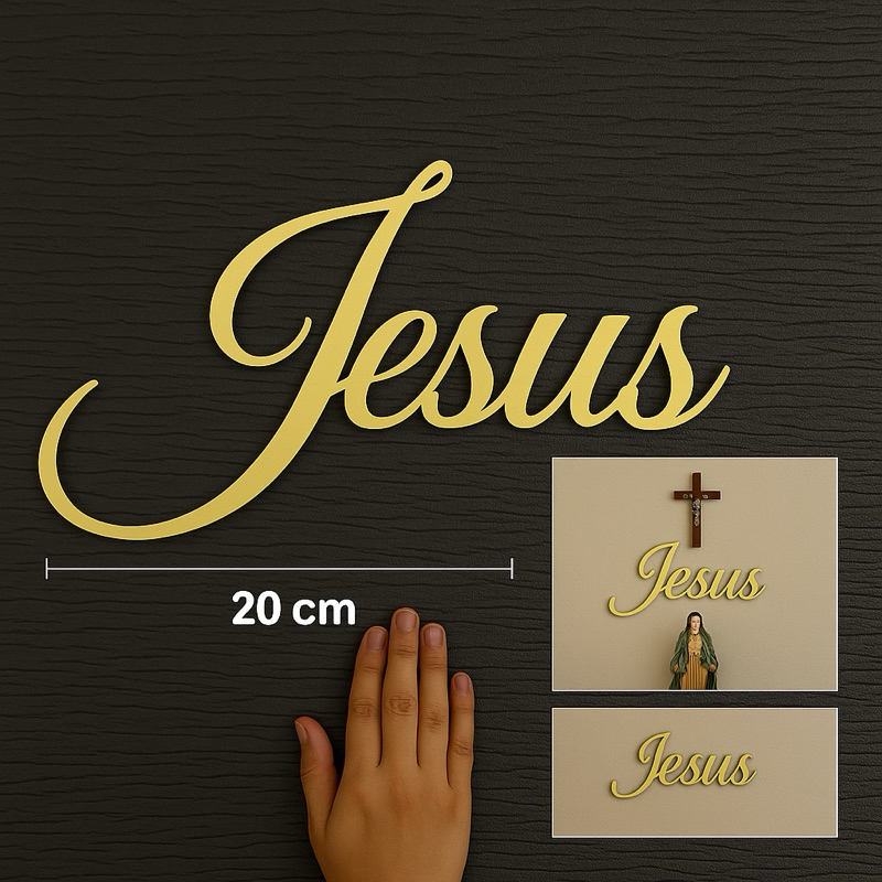 Decoração Jesus Palavra Placa MDF + Acrílico Espelhado Presente Lembrancinha Natal Religioso Eventos