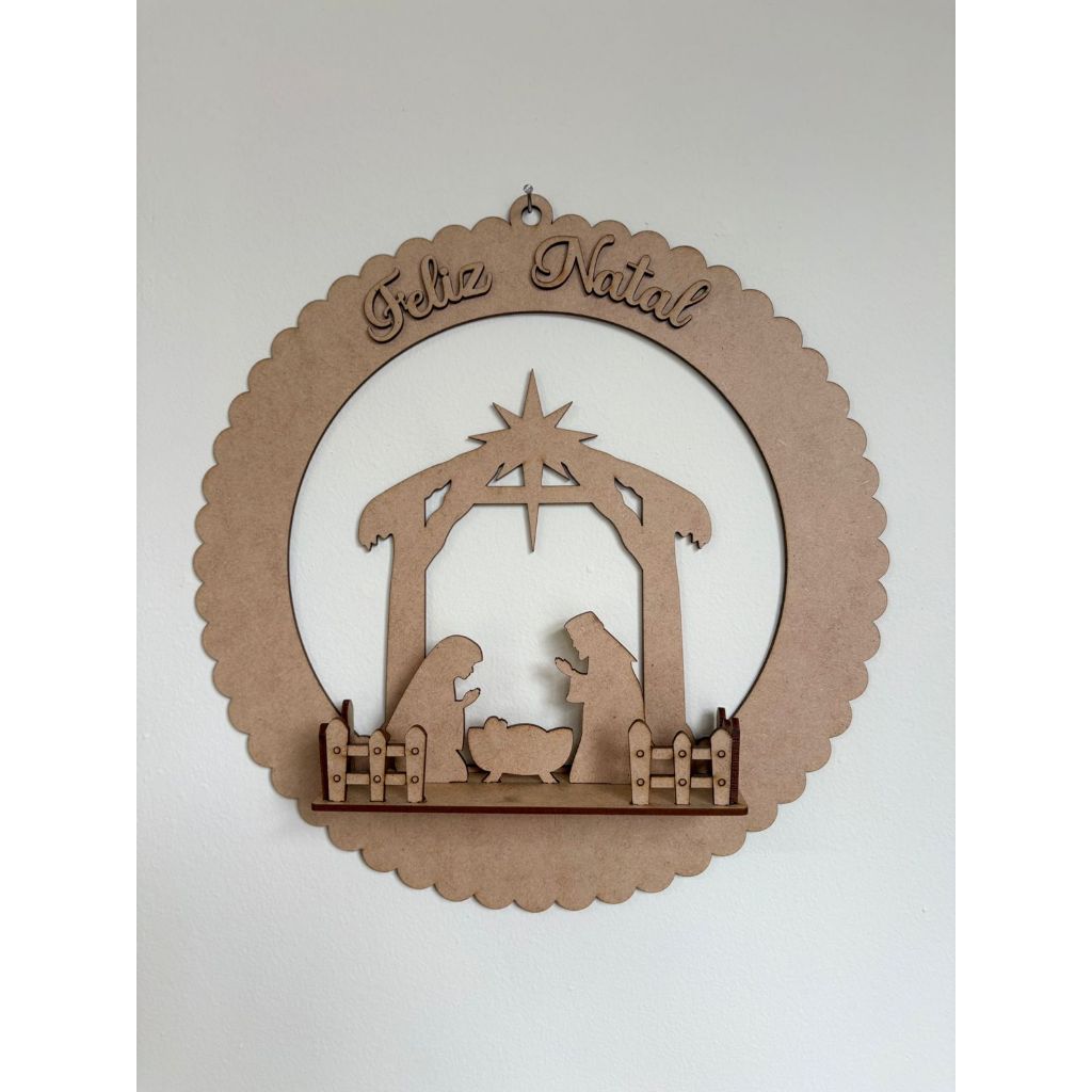 Mandala Placa Enfeite Porta Guirlanda Decorativa MDF Natal Papai Noel Presépio 28cm