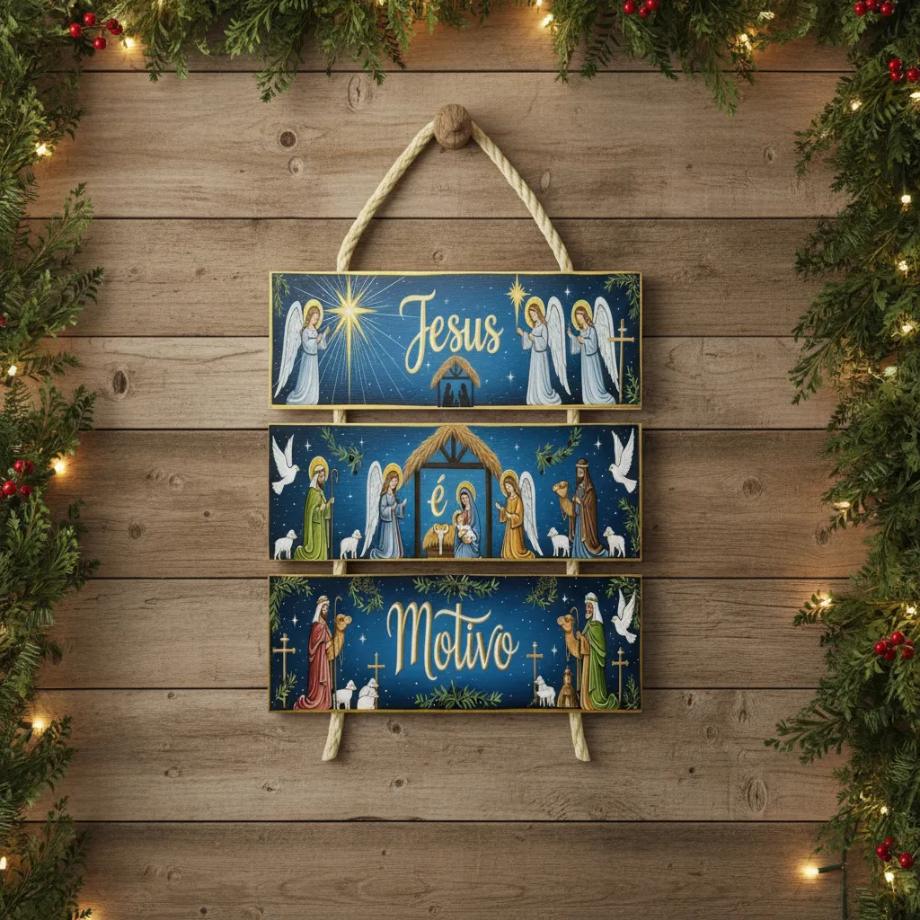 Plaquinha Decorativa Religiosa Natal Jesus É O Motivo Placa Mdf Decoração Sisal