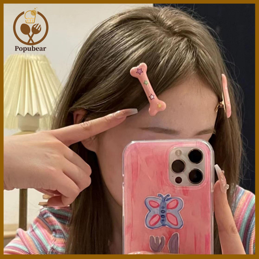 Candy Color Barrettes Women Hairpins 2 Pcs Star Print Bone Clips Anti-slip Smooth Anti-rust Hair Fixation Bangs Side Cli