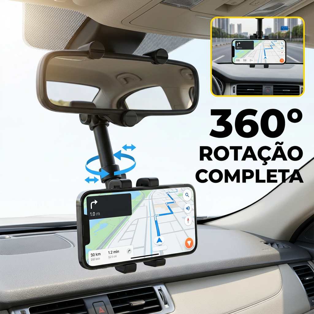 Rearview Mirror Cell Phone Holder - Universal, Extendable, 360 Rotation°, Secure Fixation