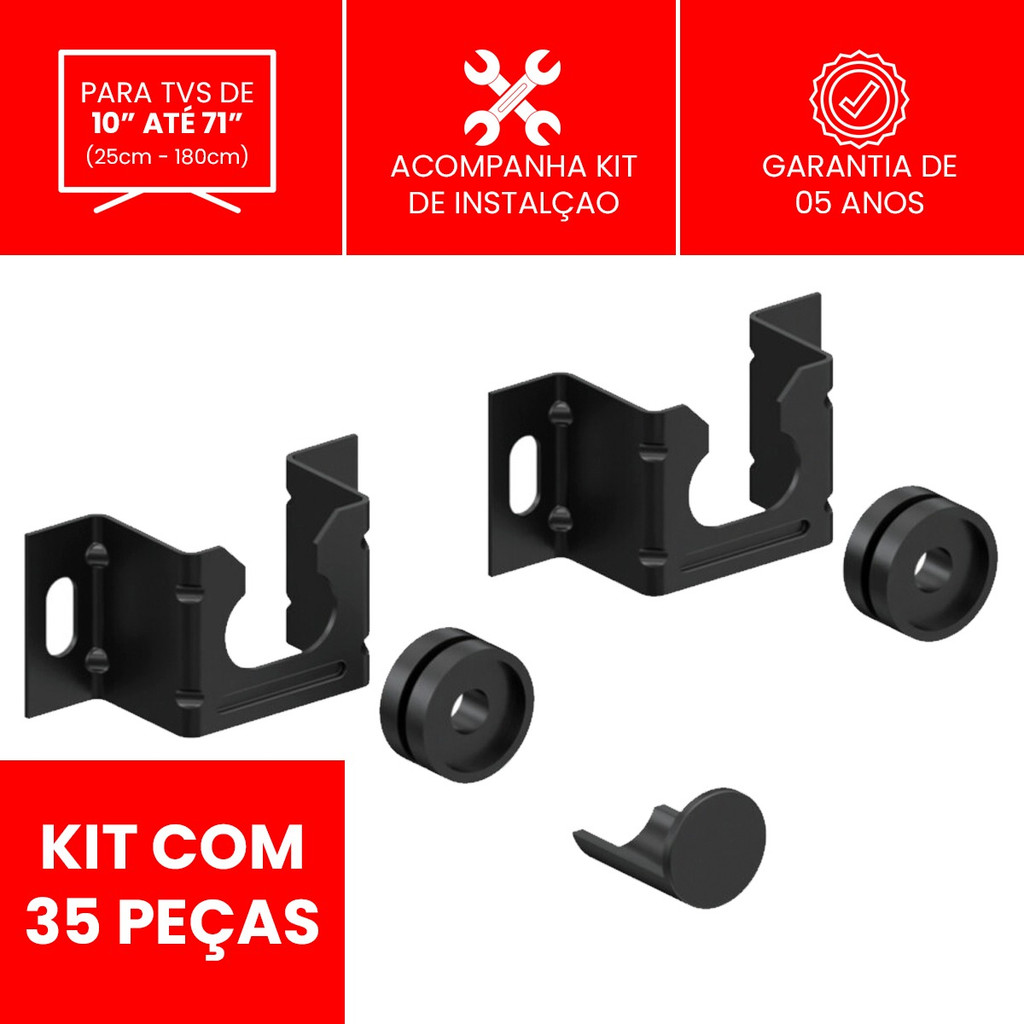Suporte TV De 10 a 71 Polegadas Televisão Universal Preto Parede Resistente Kit 35 CS0060U-KIT35