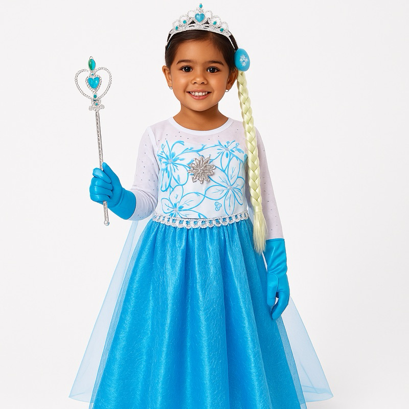 Fantasia Vestido Infantil Elsa Frozen Com ou Sem Acessórios Festa Halloween Crianças 3 a 9 anos