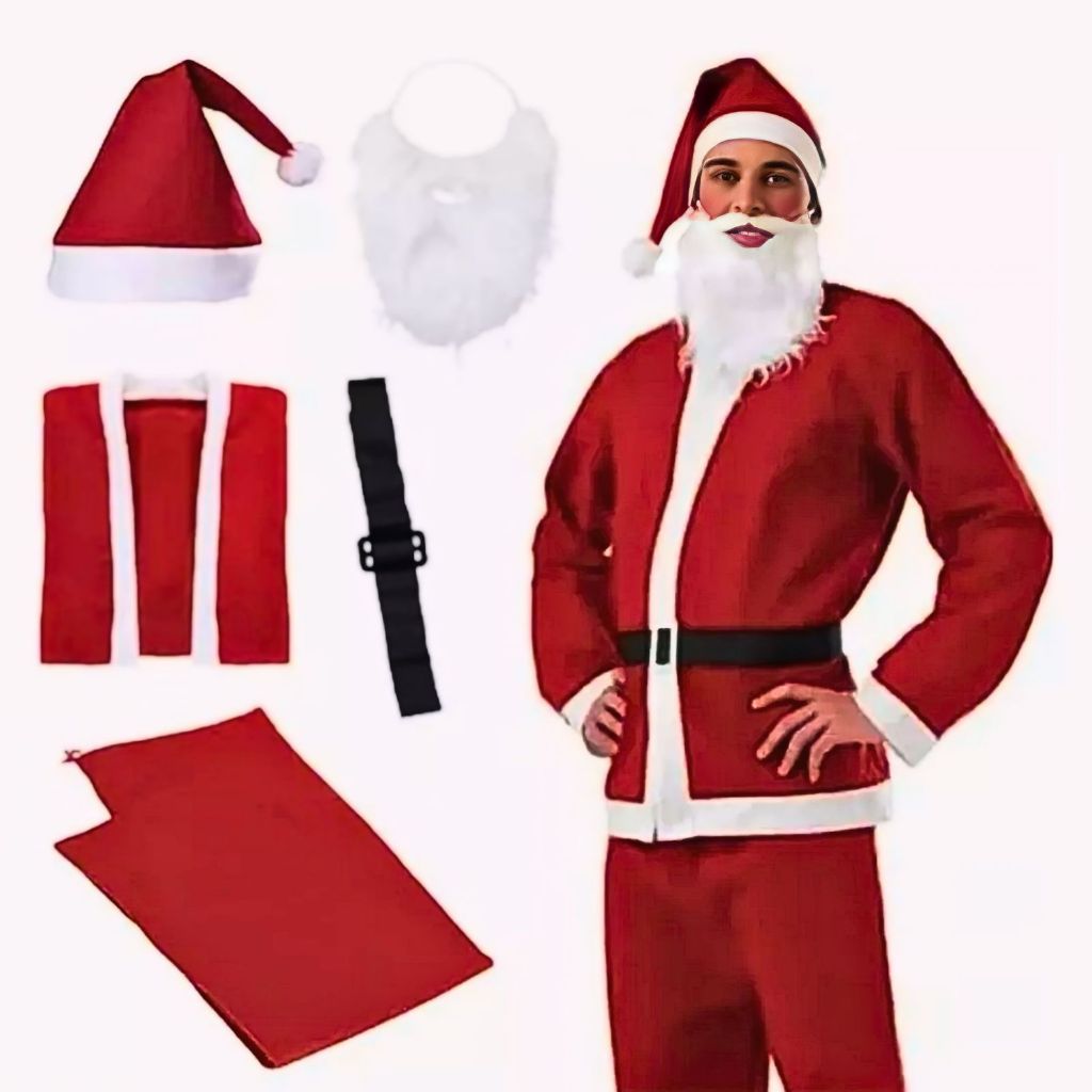 Roupa de Papai Noel Natal Material Feltro com Acessórios Adulto Fantasia Festa