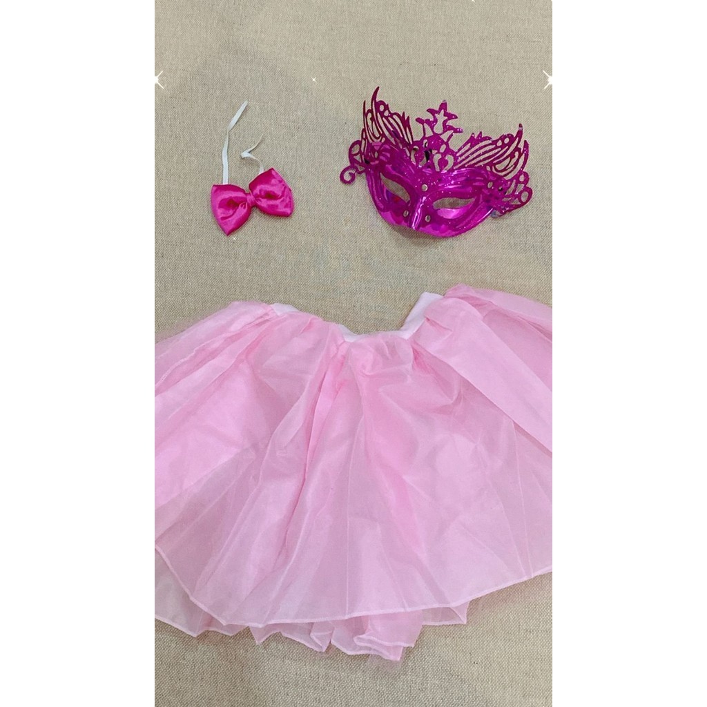 Kit Saia de Tule e Acessórios Mascara Rosa