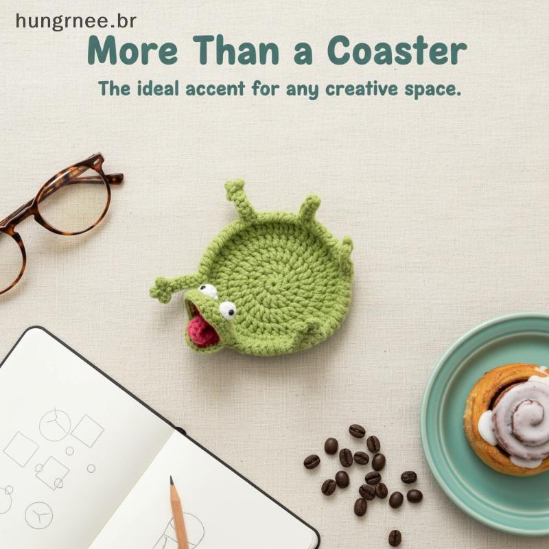 [UGR] Porta-Copos De Lagarto De Crochê Engraçado 3D DIY Feito À Mão Amigurumi Animal Cup Mat Resistente Ao Calor Para Ba