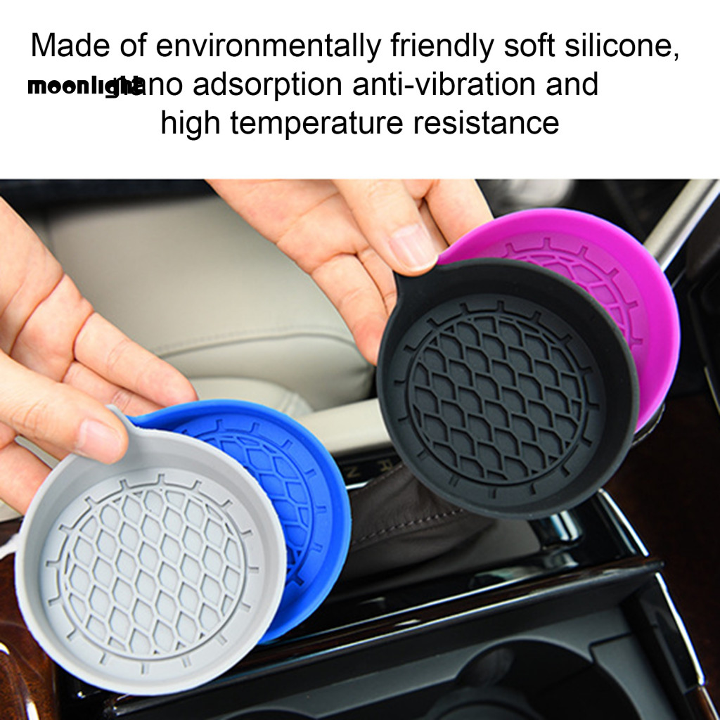 2pcs Car Silicone Coasters Round Water Bottle Holder Anti-slip Heat-resistant Cup Mats Interior Accessories Solid Color
