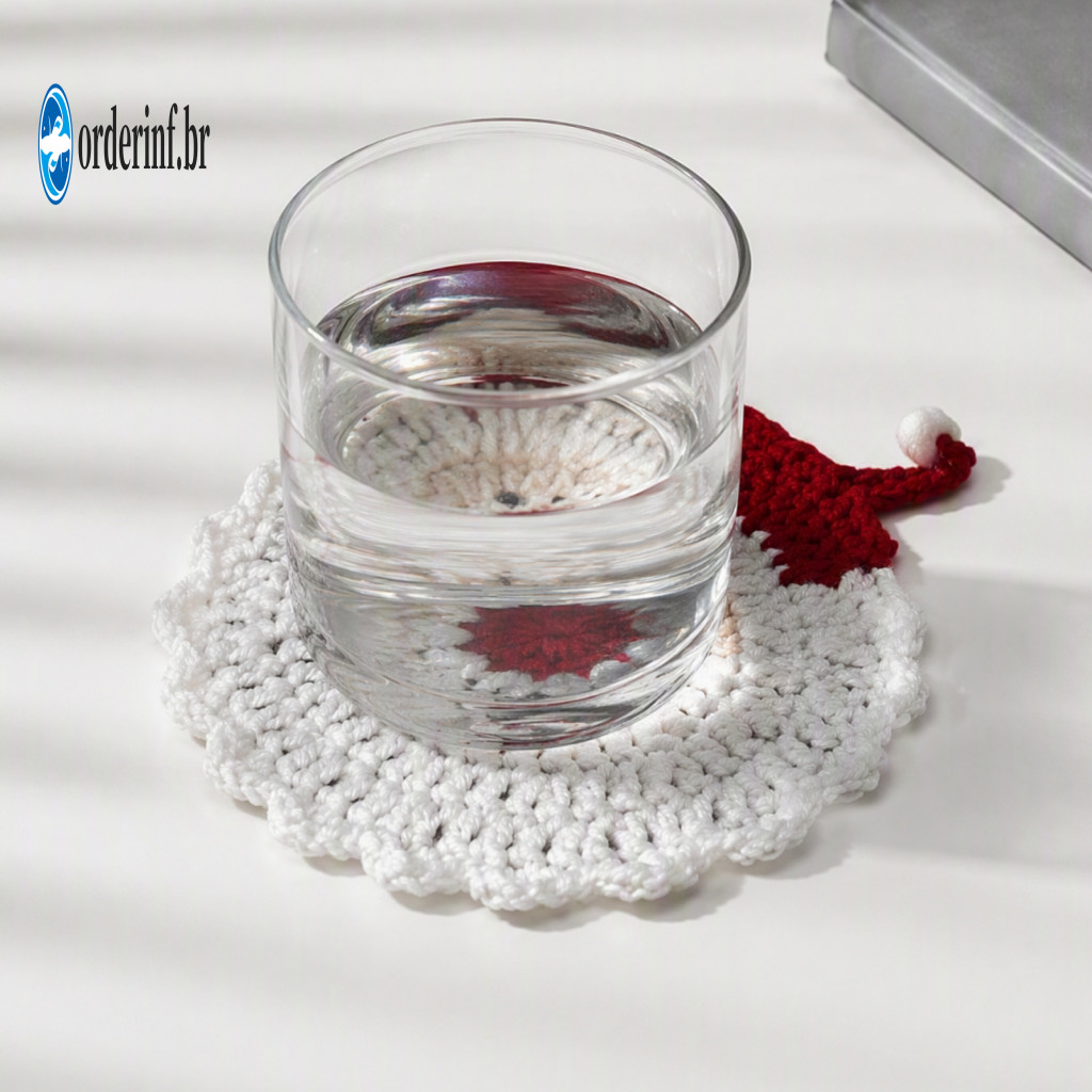Christmas Coasters for Mugs Reusable Washable Cup Handmade Crochet Santa Claus Coaster – Absorbent Drink Mat Heat Resi