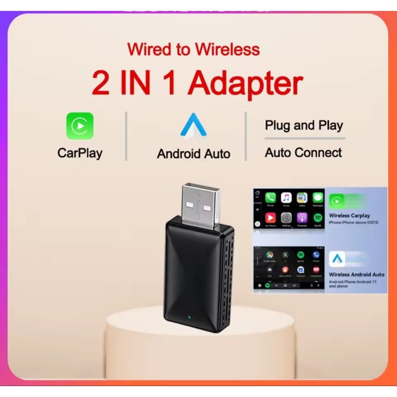 Adaptador Carplay /Android Auto Wireless Sem Fio Automático 2 Em 1 Conversor Automático