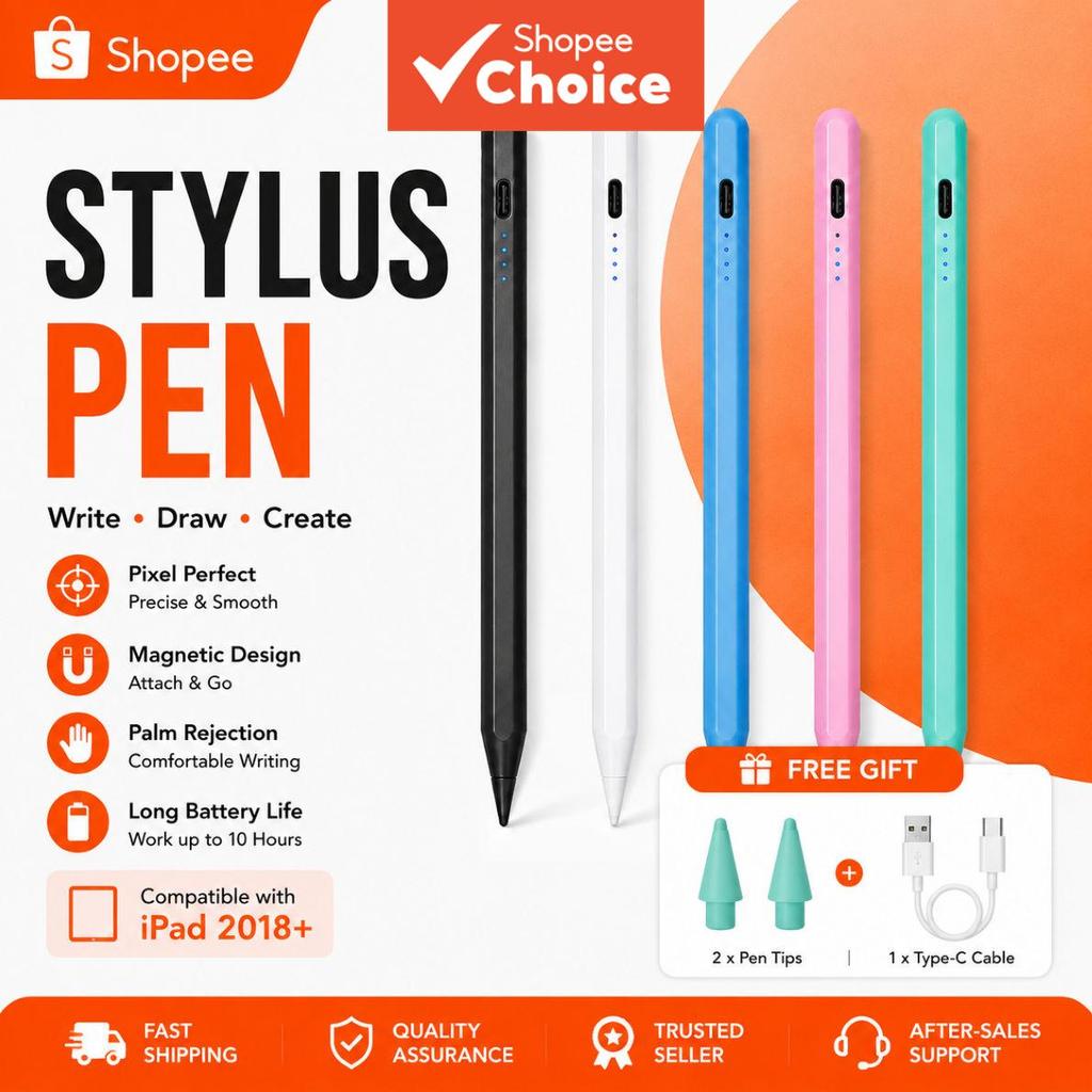 Caneta Stylus Magnética Wireless para iPad com Rejeição de Palma, Inclinação, Pressão e Modo de Fixação Automática para