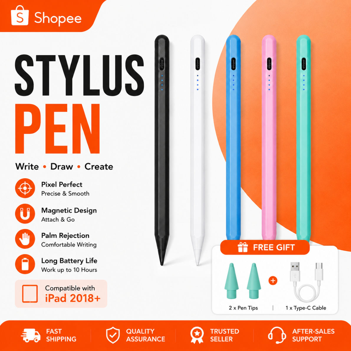 Caneta Stylus Magnética Wireless para iPad com inclinação, pressão, rejeição de palma, fixação automática, sono e
