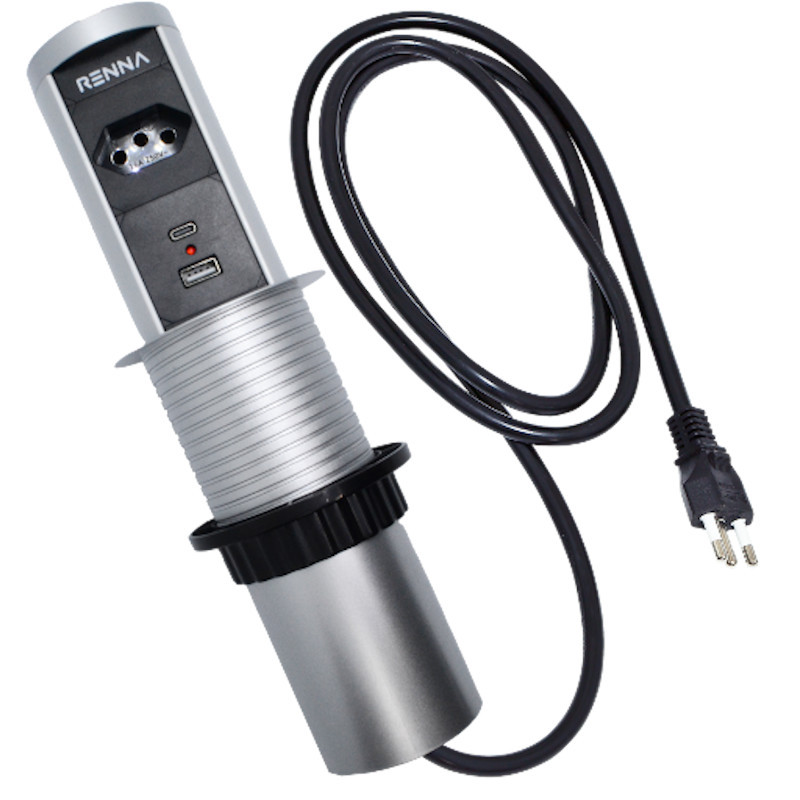 Torre Tomada Automática Indução Wireless 1 T + 2 USB Prata