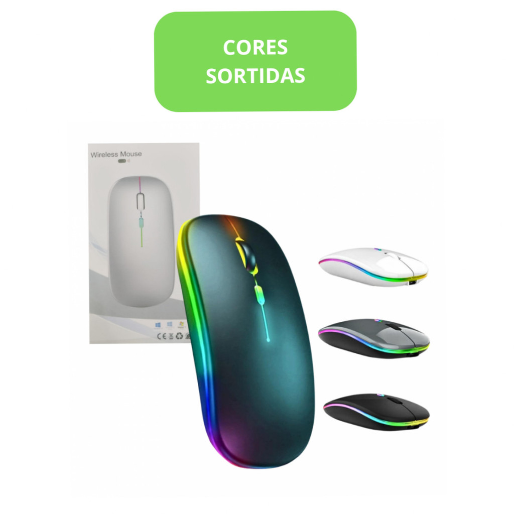 Mouse Sem Fio Bluetooth RGB 1600 dpi - (Cores Sortidas)