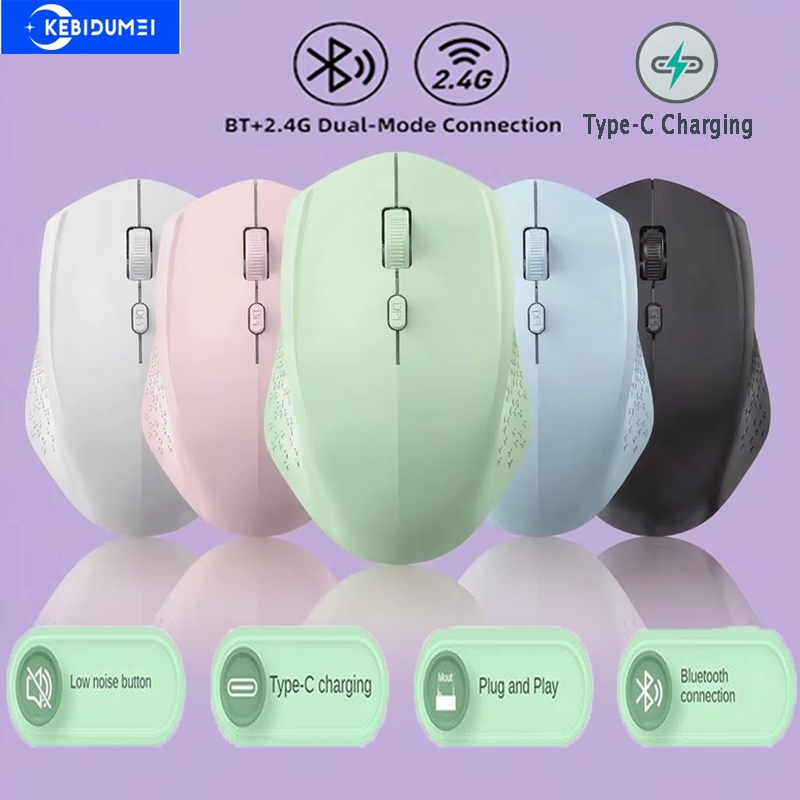 Modo Duplo Bluetooth 5.2 E 2.4G Mouse Sem Fio 1600 DPI Ergonomia Tipo-C Recarregável Silencioso Jogos Para PC Portátil M