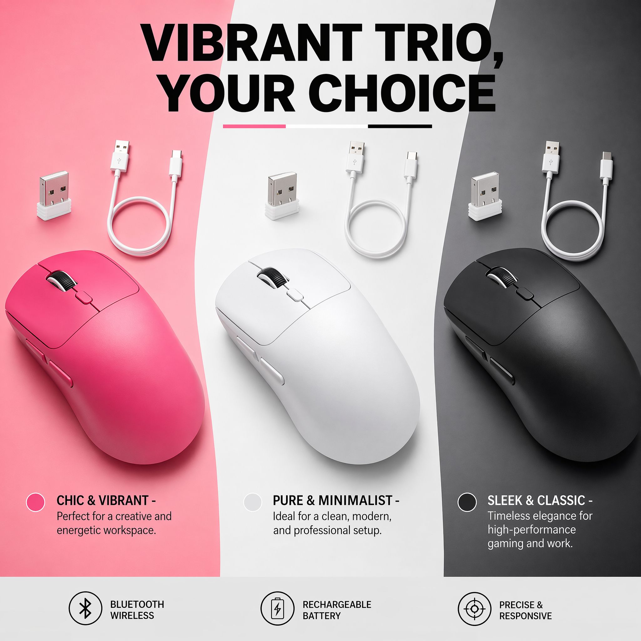Mouse Óptico Sem Fio Ergonômico M348 65g Leve Conexão Dupla Bluetooth e 2.4G 800/1200/1600 DPI Recarregável para Jogos e