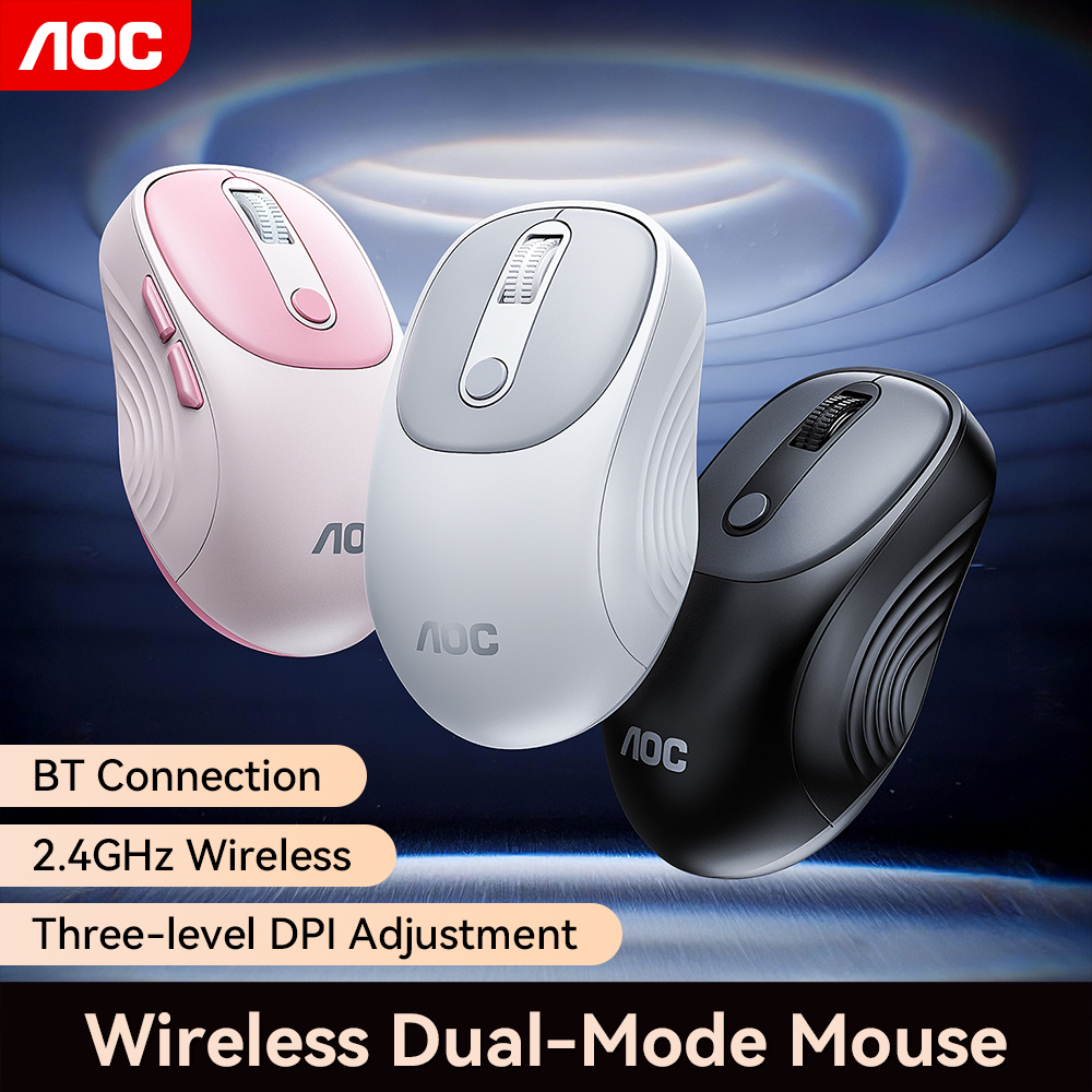 Mouse Ergonômico AOC MS300 com Dupla Conexão (Bluetooth/2.4GHz), Ajuste de 3 Níveis de DPI (800/1200/1600), Leve e